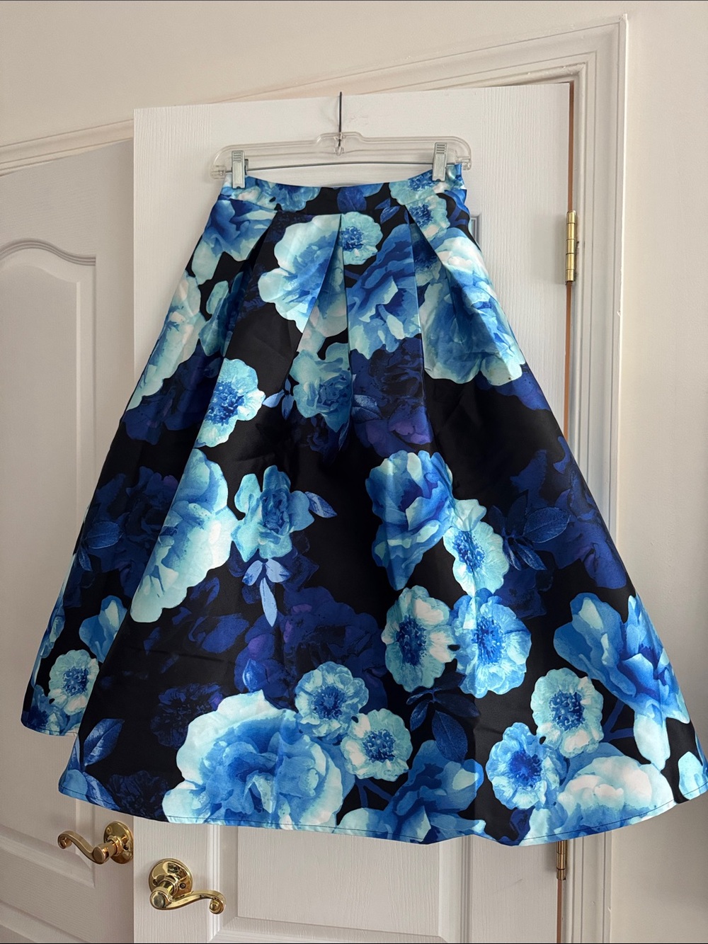 Speechless Black and Blue Floral Full A-Line Skirt